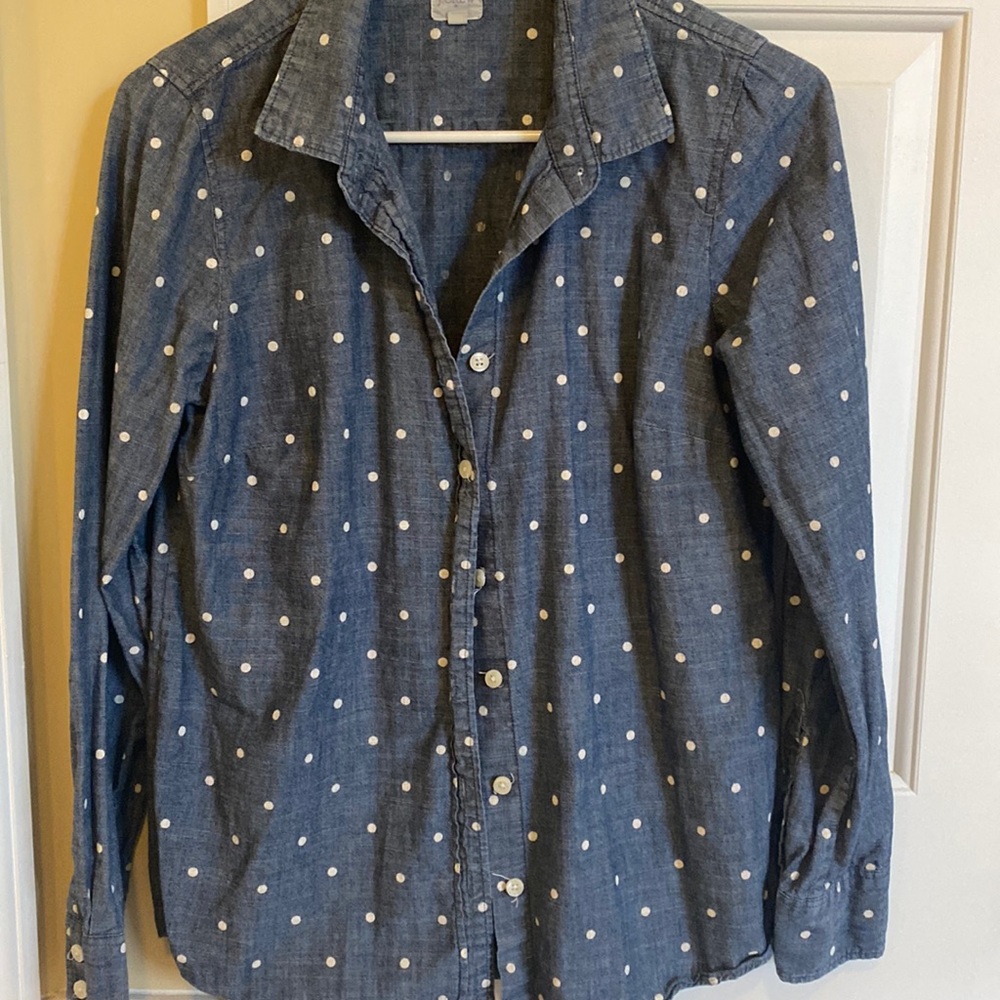 J Crew Factory Polka Dot Chambray Button Down Shirt